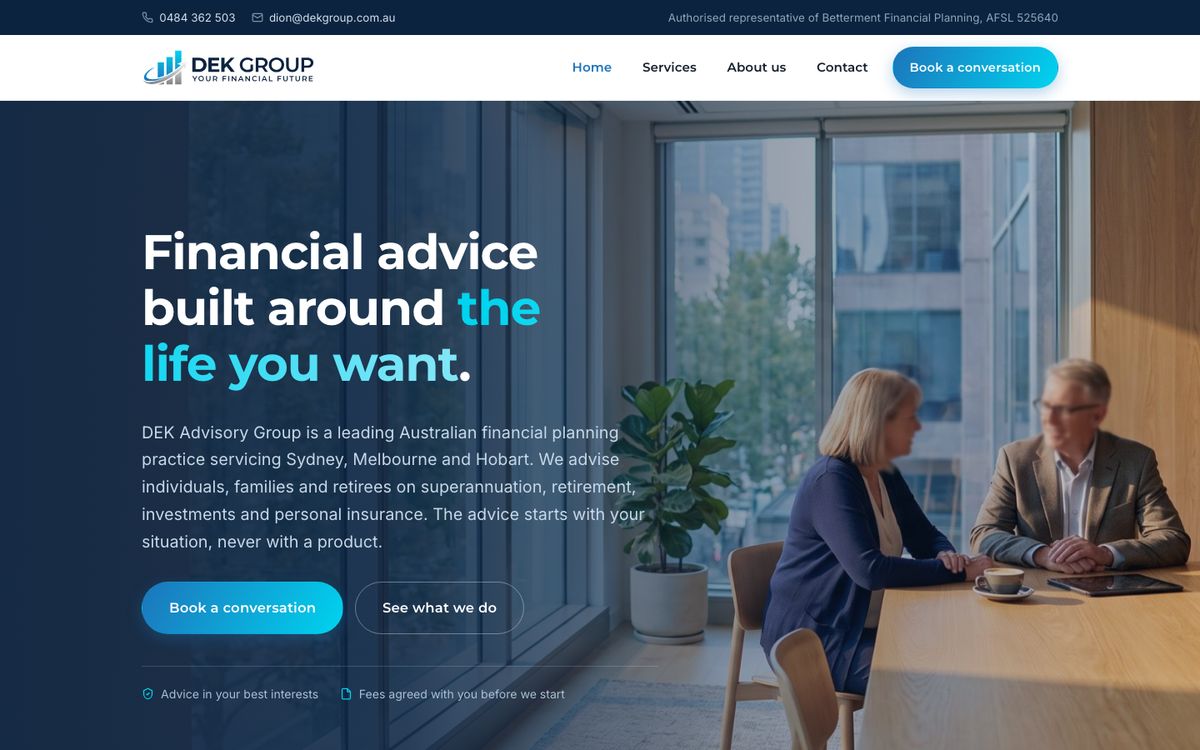 Homepage of the DEK Group website
