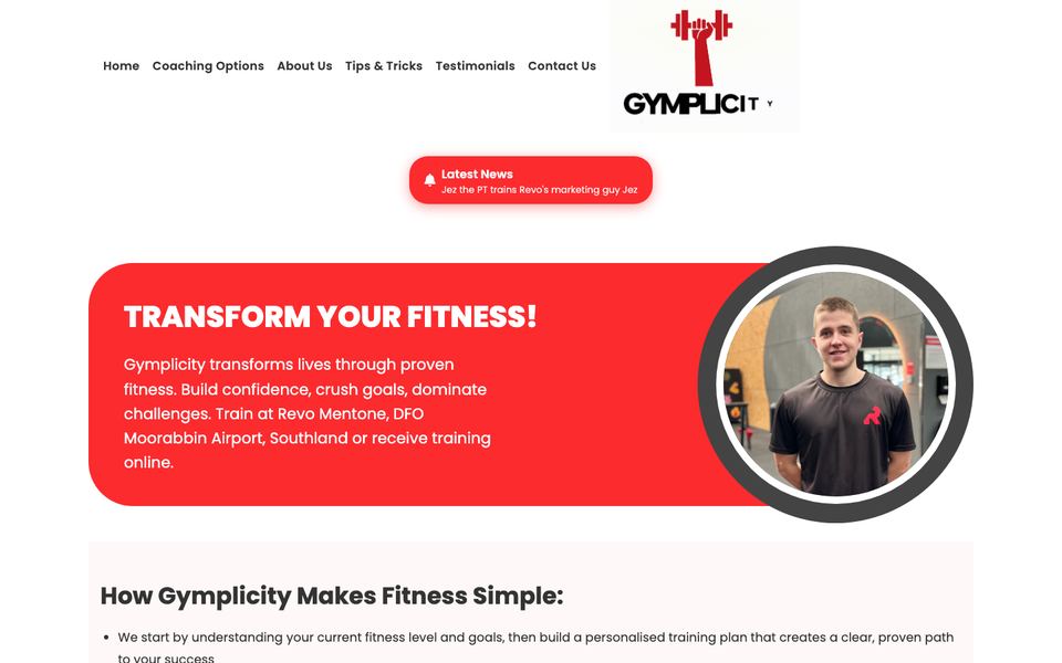 Homepage of the Gymplicity website